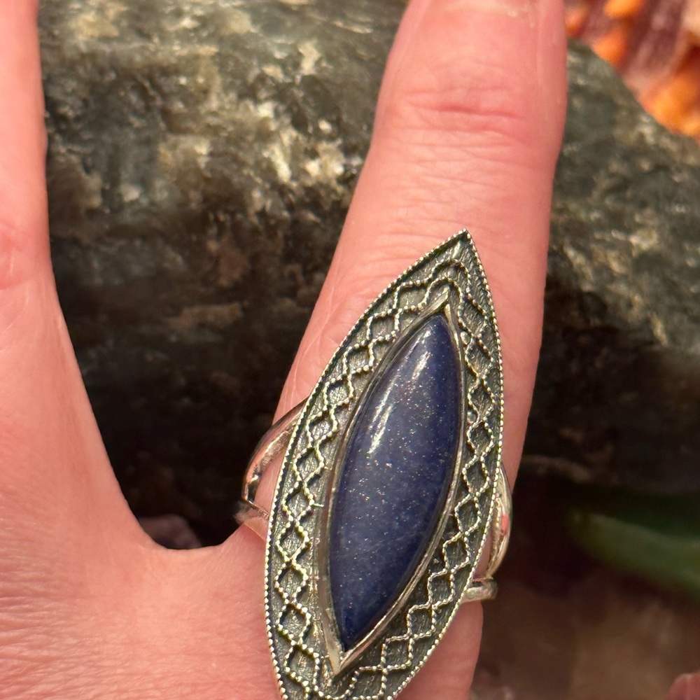Long Lapis 925 Solid Sterling Silver Ring - image 2